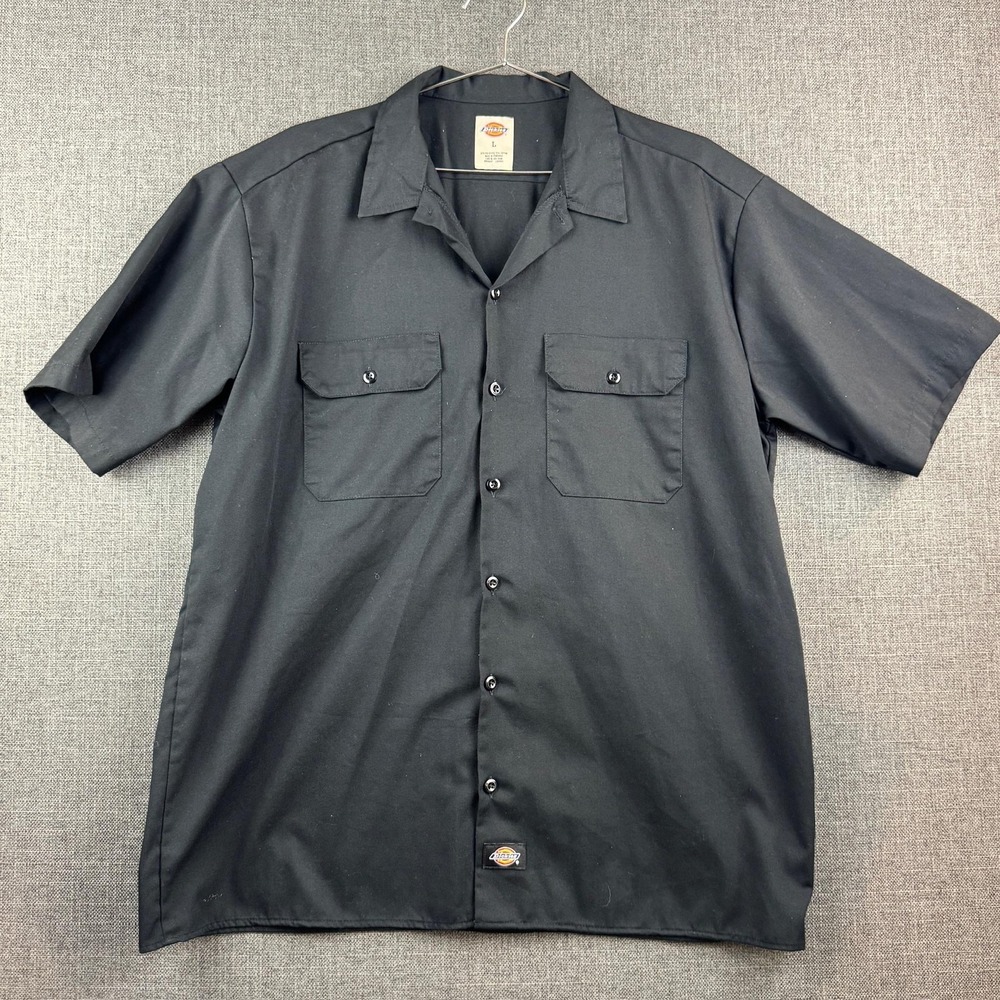 Dickies Shirt Mens Large Black Workwear Button Up Short Sleeve Utility‎ Uniform